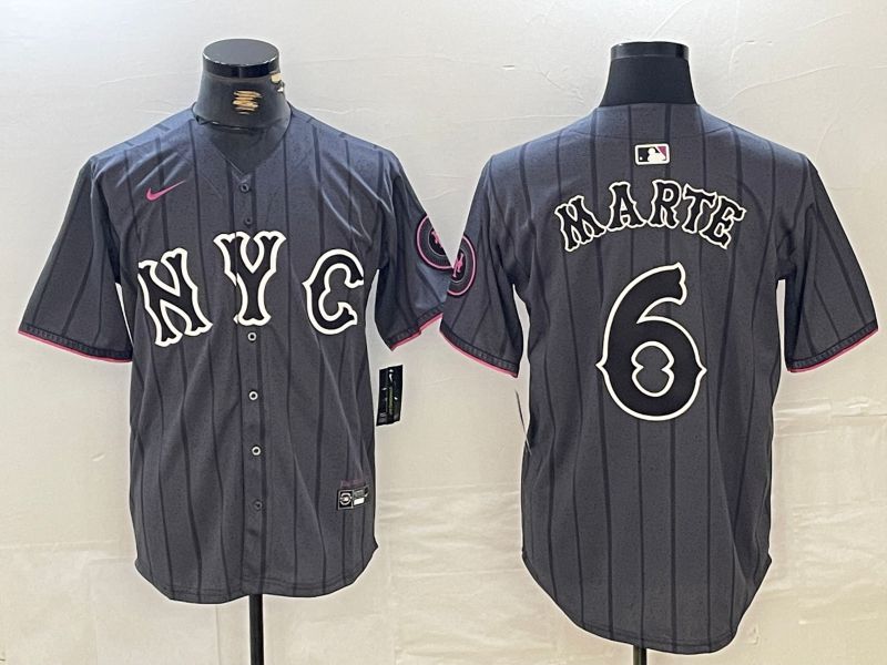 Men New York Mets #6 Marte Black City Edition 2024 Nike MLB Jersey style 1->new york mets->MLB Jersey